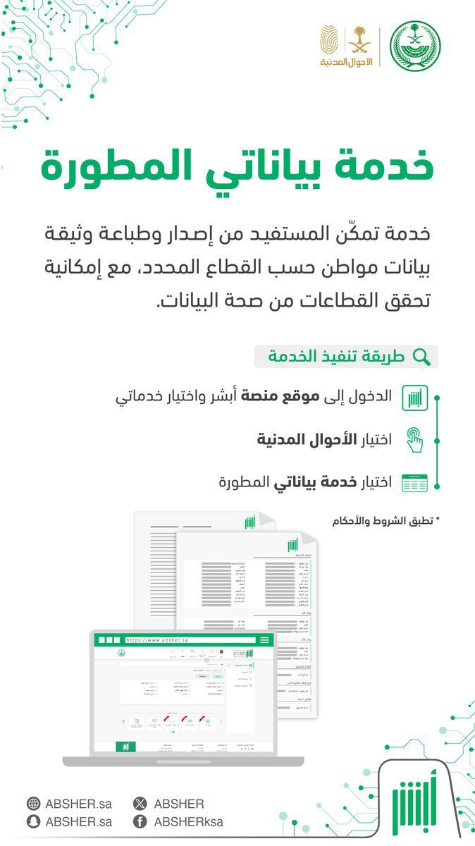 خدمة بياناتي المطورة عبر أبشر