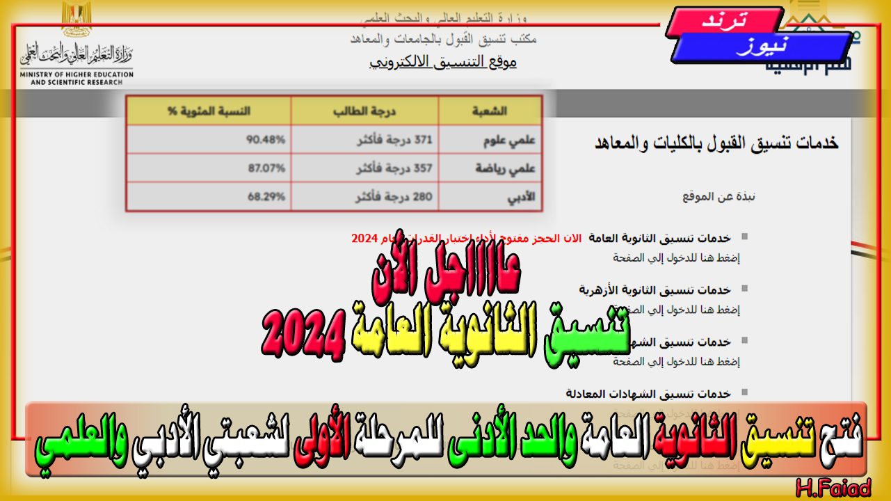 عاجل الآن هل أنت من المرحلة الأول؟.. موعد فتح تنسيق الثانوية العامة 2024 والحد الأدنى للمرحلة الأولى لشعبتي الأدبي والعلمي