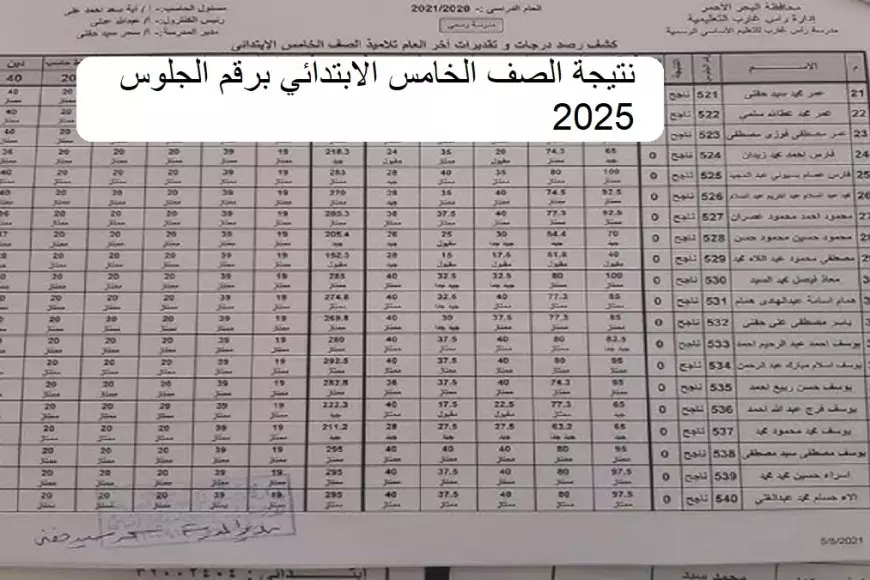 الاستعلام عن نتيجة الصف الخامس الابتدائي برقم الجلوس 2025 للفصل الدراسي الاول بجميع المحافظات