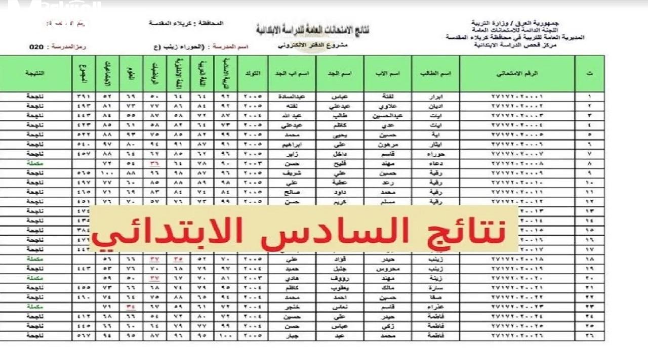 رابط نتيجة السادس الابتدائي بالعراق 2025 عموم المحافظات بالرقم الامتحاني