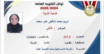 أوائل الثانوية العامة 2025.. مريم الثانية على الجمهورية: أسرتى سبب فرحتى