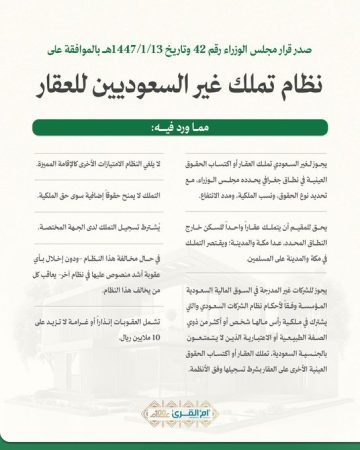 شروط جديدة .. نظام تملك غير السعوديين للعقار وعقوبة المخالفة تصل الى 10 ملايين ريال