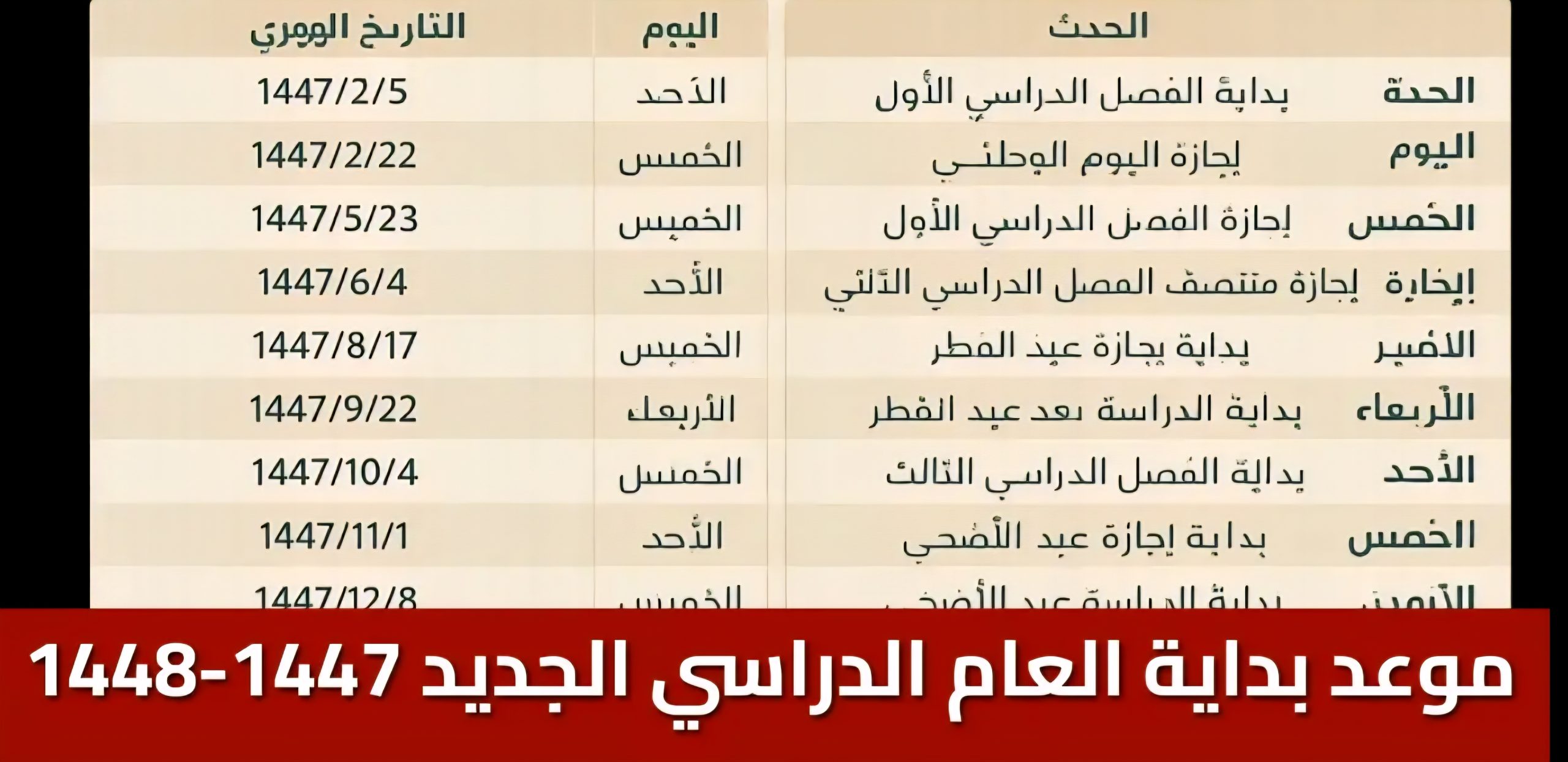 التقويم الدراسي الجديد 1447 موعد بداية الدراسة وأهم الإجازات