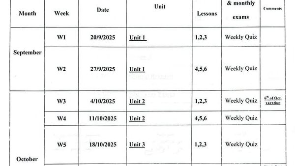 توزيع منهج انجليزي اولى اعدادية ترم أول