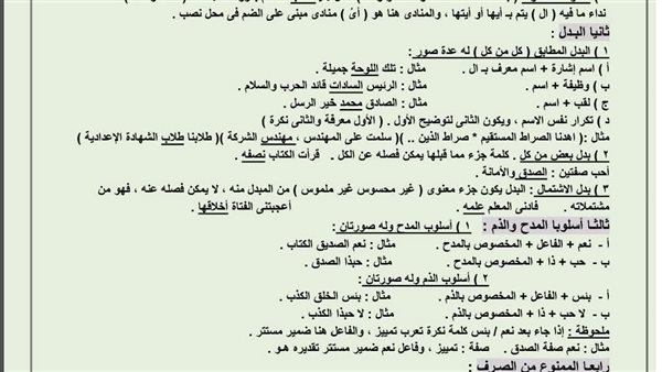 أبرز ملخص للنحو للصف الثالث الاعدادي