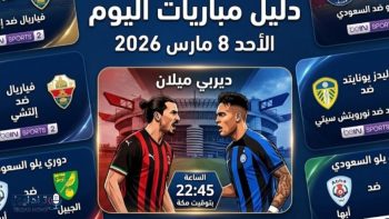 جدول مباريات الأحد 8 مارس 2026 مع القنوات الناقلة وأسماء المعلقين