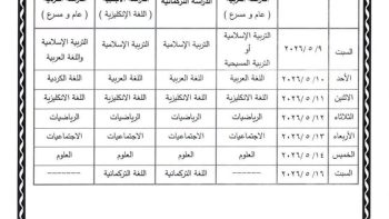 جدول امتحانات السادس الابتدائي لعام 2026 الدور الأول