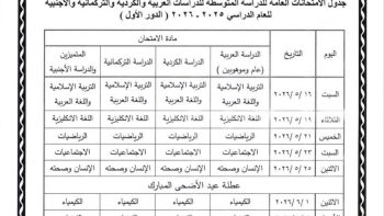 جدول امتحانات الثالث المتوسط لعام 2026 الدور الأول يشمل المواعيد والتوقيتات المقررة للاختبارات