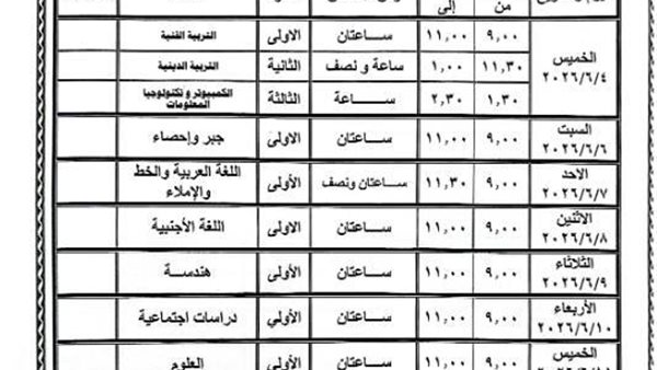 تعرف على جدول امتحانات الصف الثالث الإعدادي في الشرقية 2026