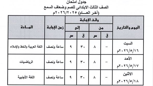 جداول امتحانات نهاية العام 2026