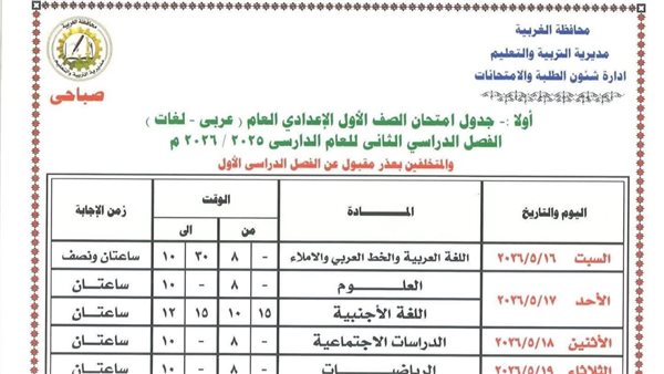 جدول اختبارات الفصل الثاني 2026 متاح الآن