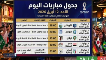 جدول مباريات اليوم 12 أبريل 2026 والقنوات الناقلة لها