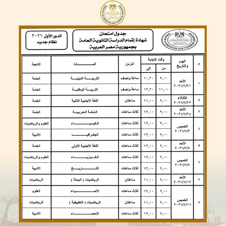 رابط تحميل جدول امتحانات الترم الثاني 2026 PDF ابتدائي وإعدادي وثانوي (علمي علوم – علمي رياضة – أدبي) وخطوات الاستعلام عن رقم الجلوس إلكترونيًا ومعرفة رقم الجلوس ومقر لجنة الامتحان