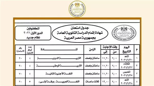 امتحانات الثانويه العامه