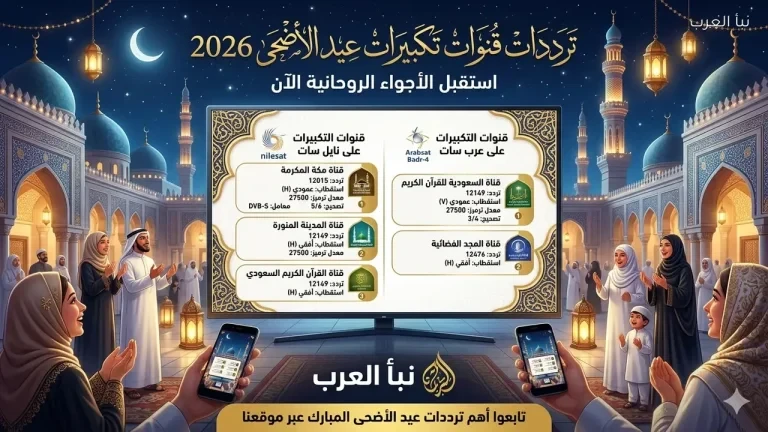 ترددات قنوات تكبيرات عيد الأضحى 2026 على نايل سات وعرب سات.. استقبل الأجواء الروحانية الآن