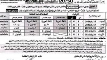 تعديلات جدول امتحانات الفترة المسائية لصفوف النقل بالمرحلة الابتدائية فى سوهاج
