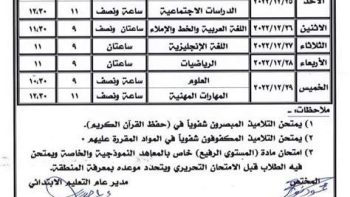 جدول امتحانات الفصل الدراسى الثانى للصف الأول الإعدادى فى الجيزة – مقالات نيوز