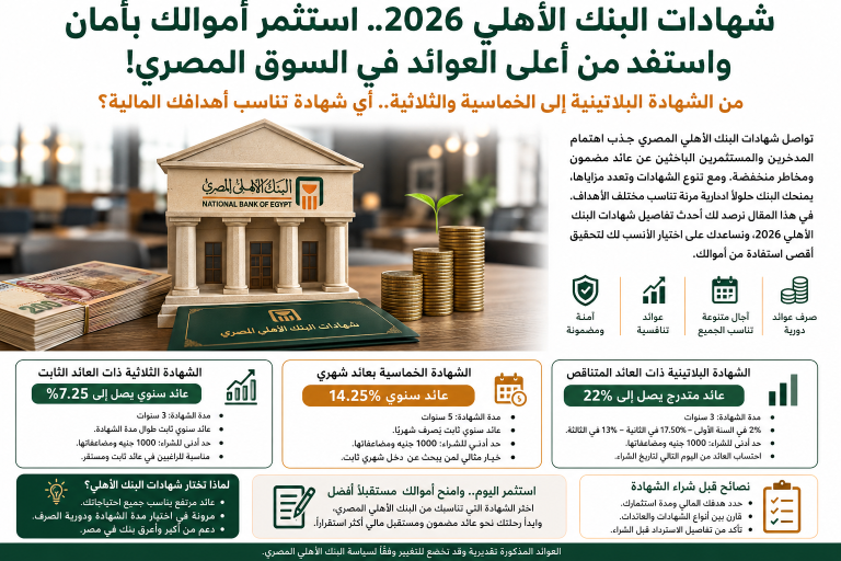 شهادات البنك الأهلي 2026.. أعلى عائد استثماري آمن في مصر وفرص ادخار لا تفوت لتحقيق أرباح مضمونة