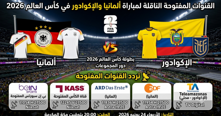 القنوات المفتوحة الناقلة لمباراة ألمانيا والإكوادور في كأس العالم 2026