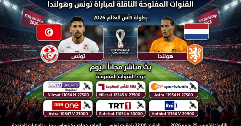 القنوات المفتوحة الناقلة لمباراة تونس وهولندا في كأس العالم 2026