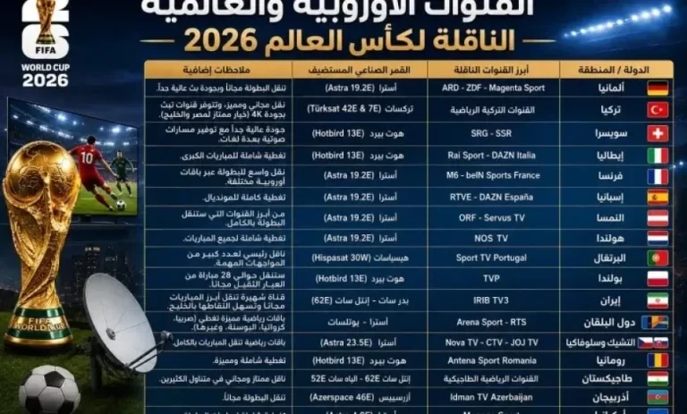 جميع القنوات الناقلة لكأس العالم 2026 .. طرق مشاهدة مباريات المونديال مجانًا وعبر الإنترنت