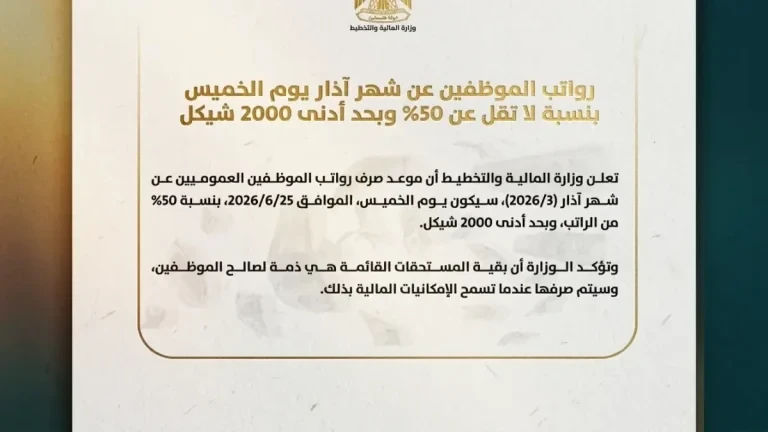صرف نصف رواتب آذار يوم الخميس وتساؤلات حول كفاية ألفي شيقل لتغطية تكاليف المعيشة