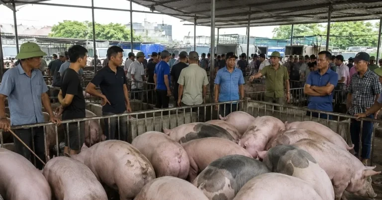 انخفضت أسعار لحم الخنزير بشكل حاد في المناطق الثلاث جميعها بسبب زيادة العرض.